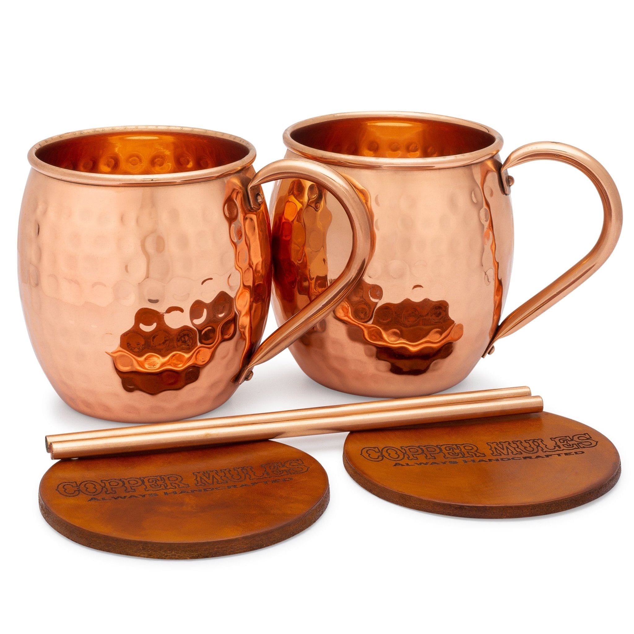 Solid Copper Mugs deals - Set of 4 (Gift Set) 16 Oz - 100% Handicrafted - Mugs - Copper Mugs - Copper Cups With BONUS Copper Straws with Jigger