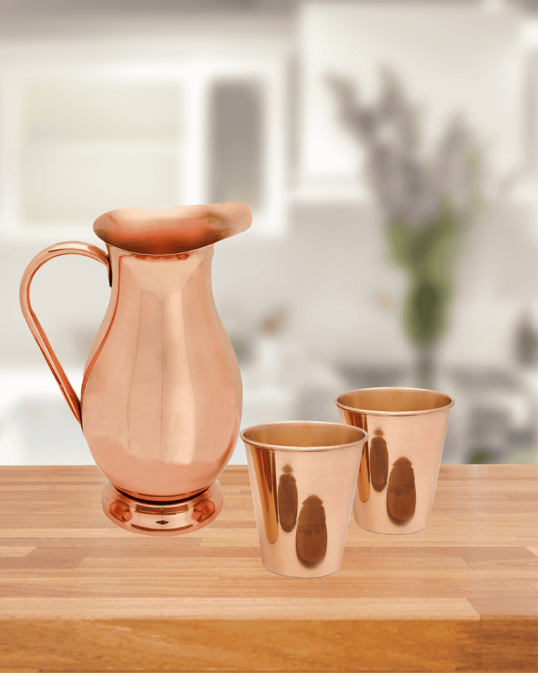 Elegant Copper Pitcher with PerfectFit Lid | 70 oz and 2 Smooth Tumblers | Each Tumbler Holds 14 oz