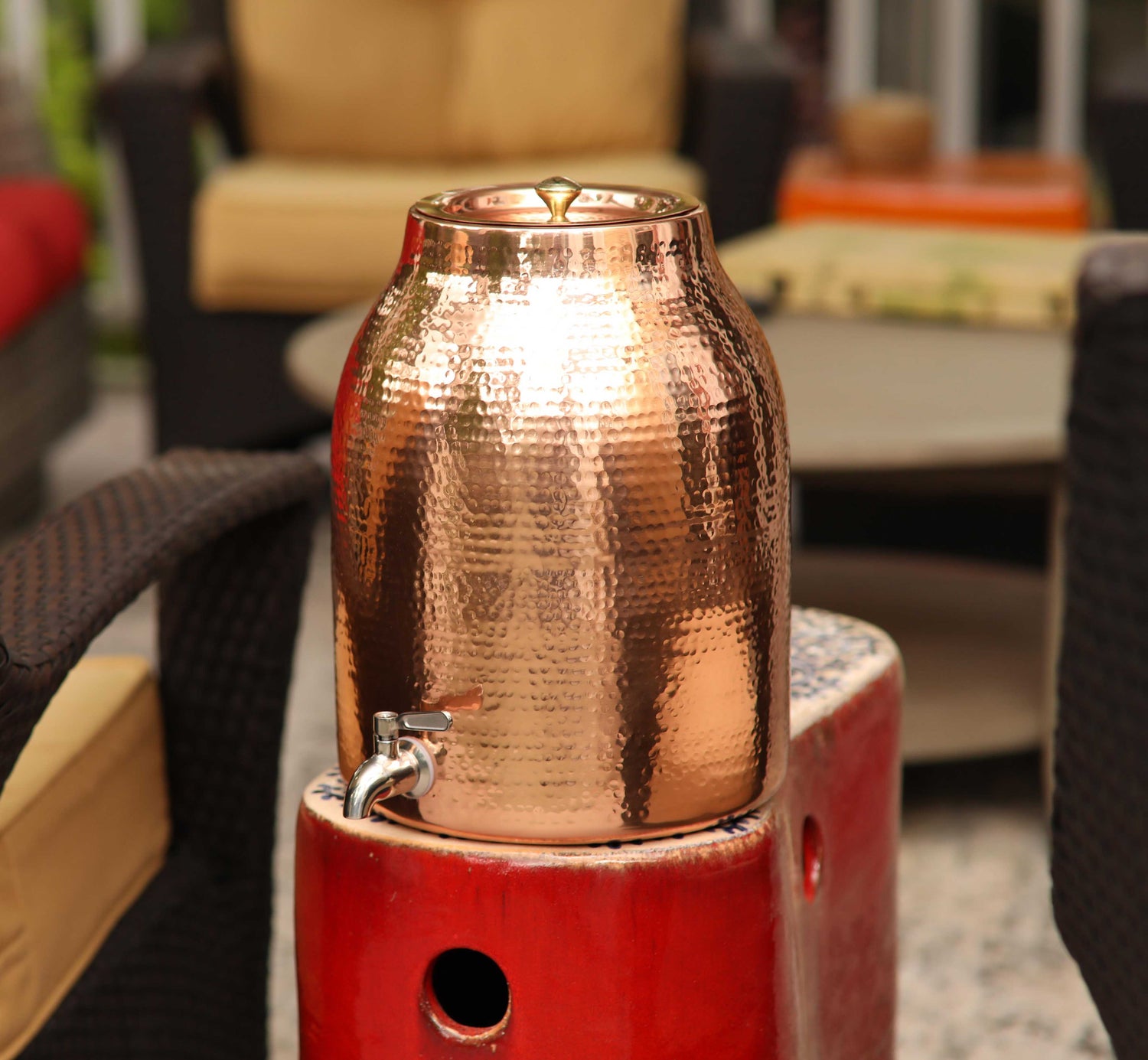 Pure Copper Water Dispenser with Lid | Glossy Finish | Holds 3.5gal