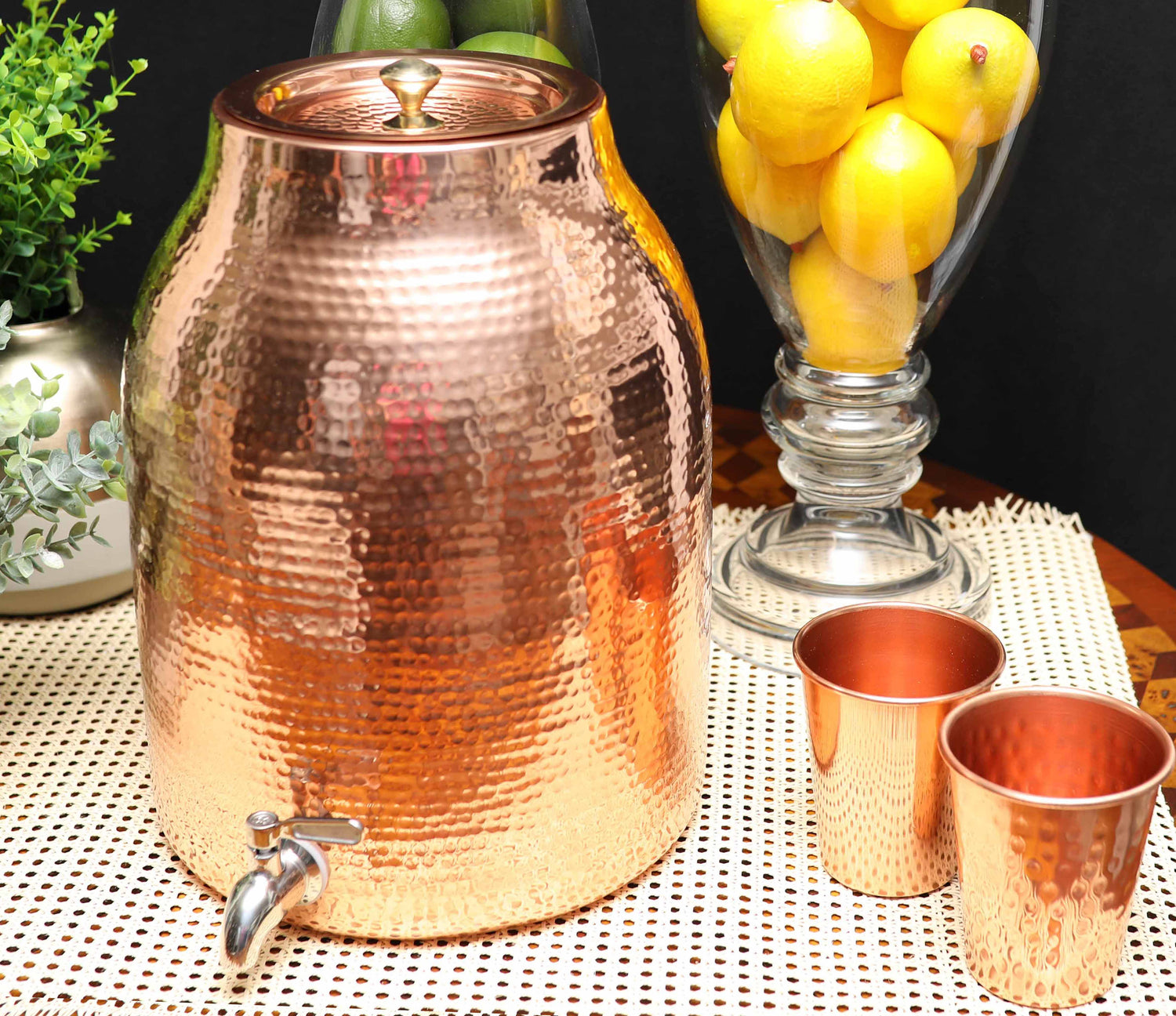 Pure Copper Water Dispenser with Lid  | Glossy Finish | Holds 3.5gal