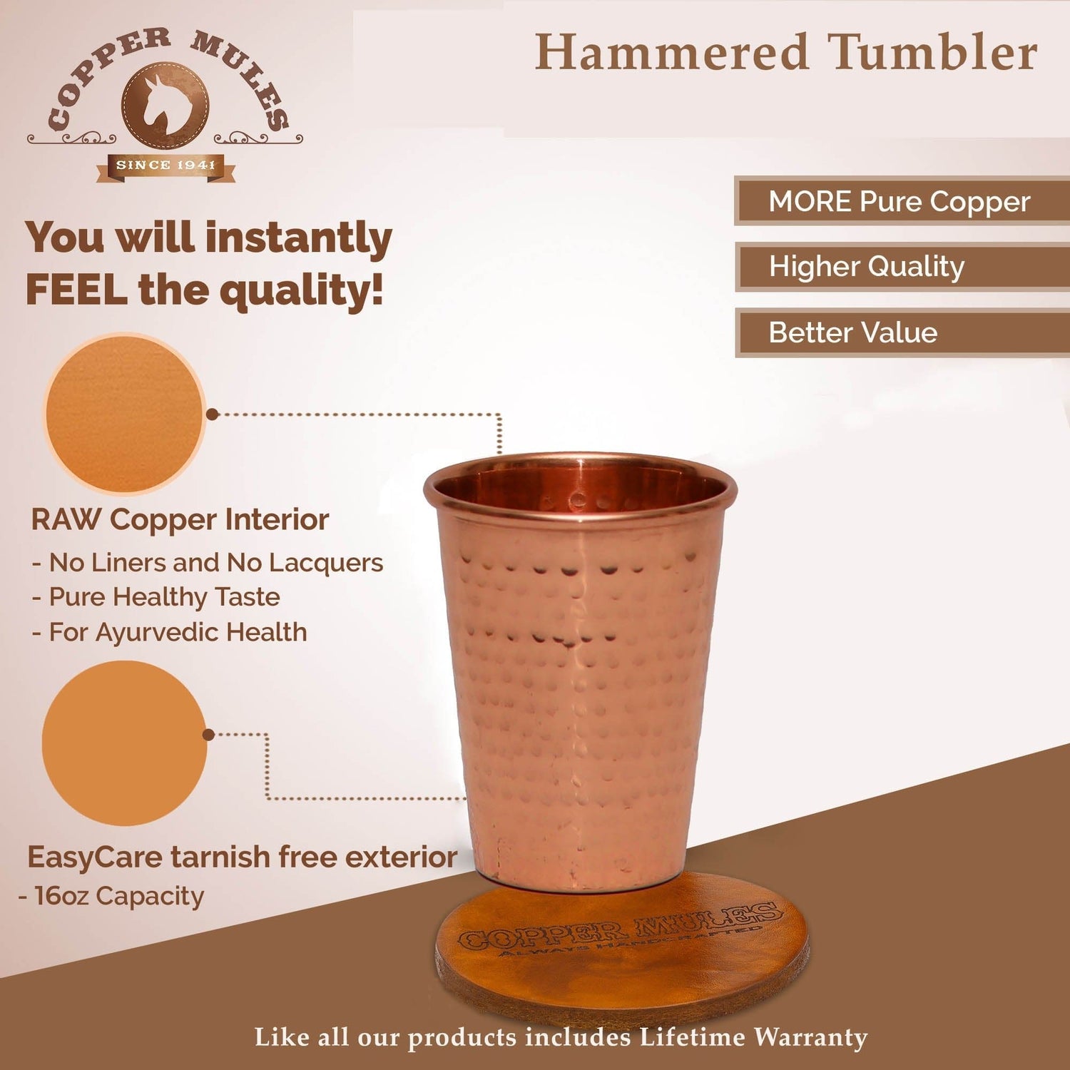 Hand Hammered Copper Tumbler | 14oz