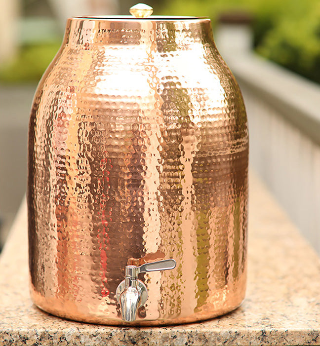 Pure Copper Water Dispenser with Lid  | Glossy Finish | Holds 3.5gal