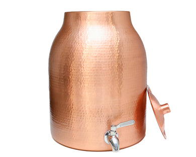 Pure Copper Water Dispenser with Lid by Copper Mules | XL Capacity Holds 3.5gal or 13liters | RAW Copper Interior for Ayruvedic Health | Includes No-leak Stainless Steel Spigot | Lifetime Warranty