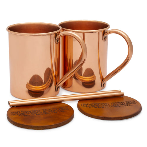 Moscow Mule Copper Mugs Set by Copper Mules – HandCrafted - Smooth Finish - Classic Riveted Handles – Holds 16oz