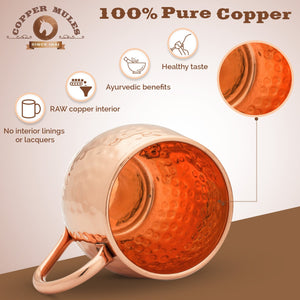 Moscow Mule Mugs Set of 2 by Copper Mules | Barrel Hammered Style | Strong Riveted Handles | 16oz