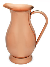 Load image into Gallery viewer, 100% Pure Copper Pitcher with Lid by Copper Mules | Premium Handcrafted Water Jug for Ayurveda Health | RAW Copper Interior | Holds 70oz or 2Liters