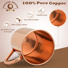 Load image into Gallery viewer, Moscow Mule Copper Mugs Set by Copper Mules – HandCrafted - Smooth Finish - Classic Riveted Handles – Holds 16oz